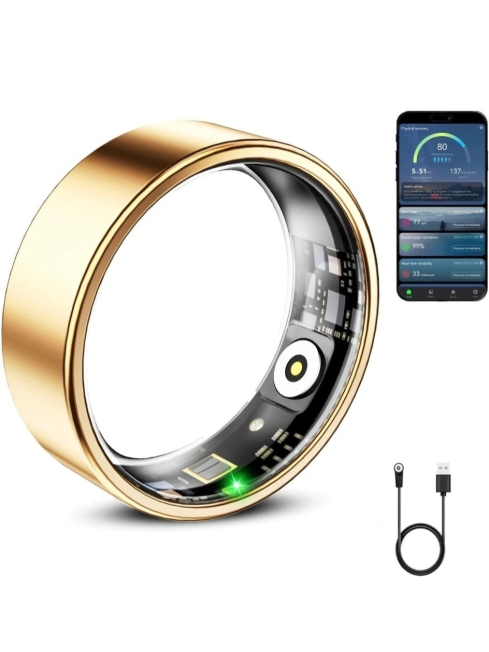 Smart Health Monitoring Ring - Gold Size 10